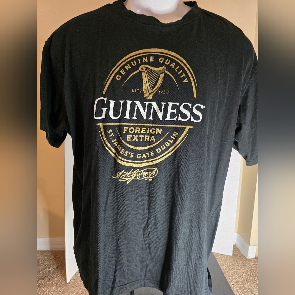 Mens Guinness T-Shirt  Black with Foreign Extra Bottle Label Print Cotton- XL